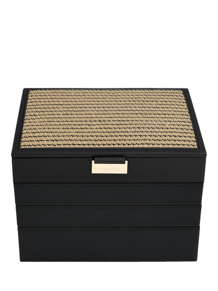 Stackers Raffia Top Classic Jewellery Box, Set of 4, Black
