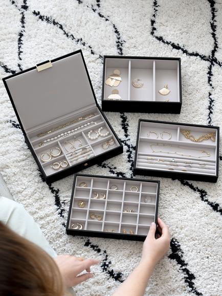 Stackers Raffia Top Classic Jewellery Box, Set of 4 - view 2, Black