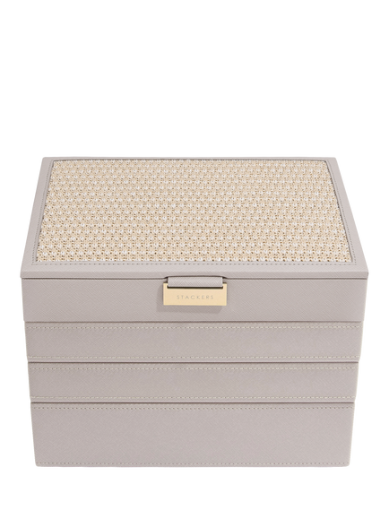 Stackers Raffia Top Classic Jewellery Box, Set of 4, Taupe