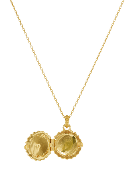 Ottoman Hands Ruby CZ Sunburst Locket Pendant Necklace, Gold - view 2, Gold