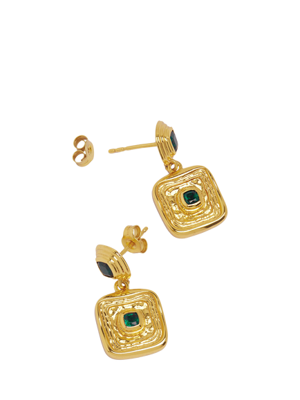 Ottoman Hands Emerald Green CZ Wax Seal Drop Earrings, Gold - view 2, Gold