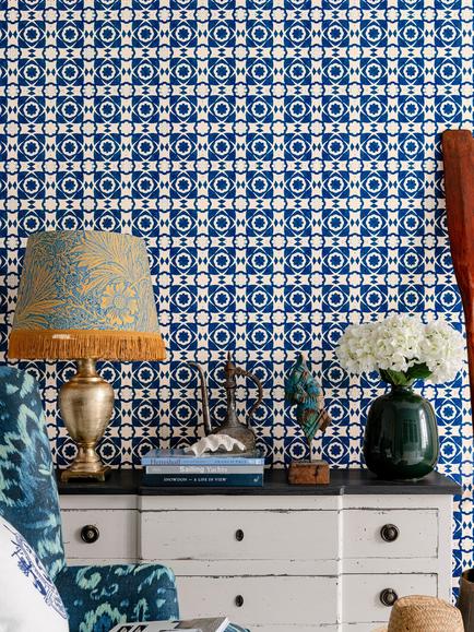 MINDTHEGAP Aegean Tiles Wallpaper, Blue - view 2, Blue