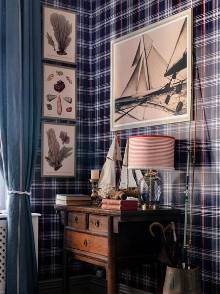 MINDTHEGAP Seaport Plaid Wallpaper, Blue - view 2, Blue