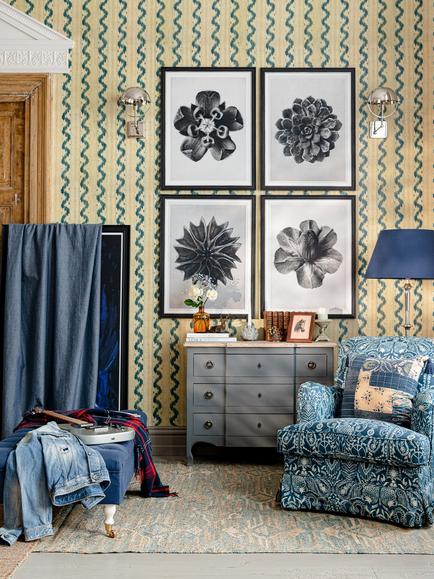 MINDTHEGAP Vintage Ikat Wallpaper, Blue - view 2, Blue