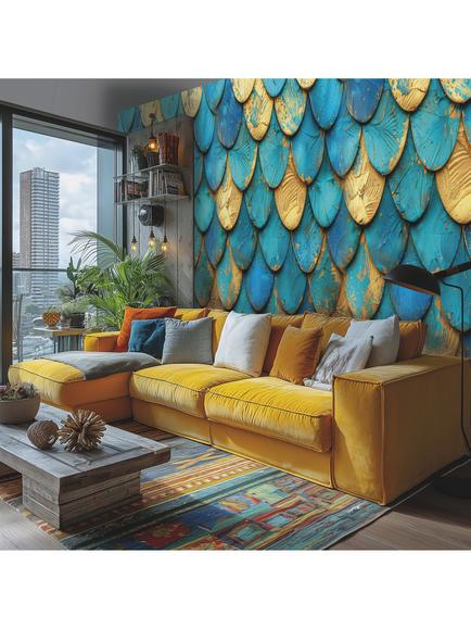 Galerie Blue Scales Wallpaper Mural, HZ62092M - view 2, Hz62092m
