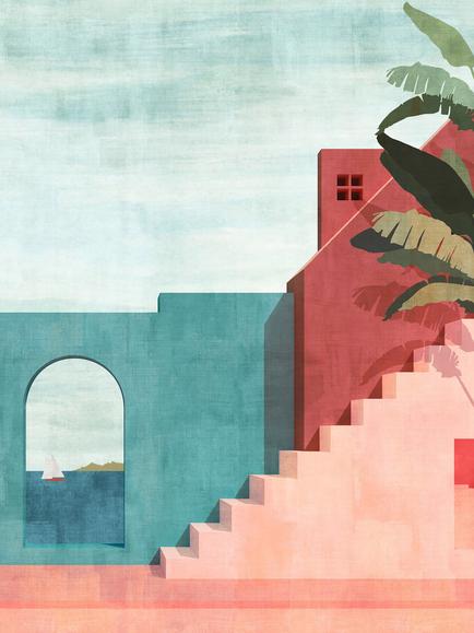 Galerie Sunset Coastal Steps Wallpaper Mural, WH45255M, Wh45255m