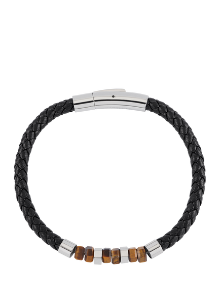 BARTLETT LONDON Men's Leather Tiger's Eye Bracelet, Silver, Silver