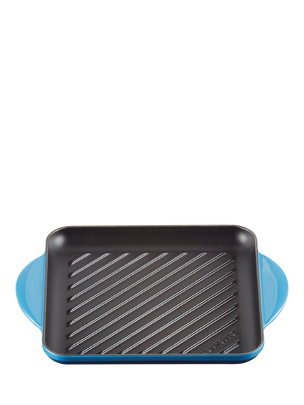 Le Creuset Essentials Cast Iron 24cm Skinny Square Grill, Azure - view 2, Azure