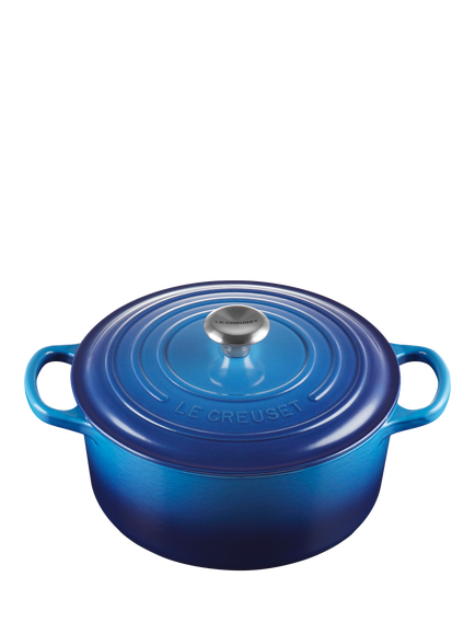 Le Creuset Cast Iron Signature Round Casserole, Azure, 22cm - view 2, Azure