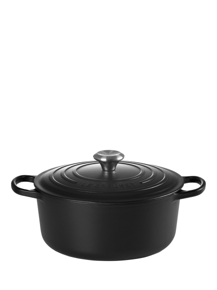Le Creuset Cast Iron Signature Round Casserole, Satin Black, 28cm, Satin Black