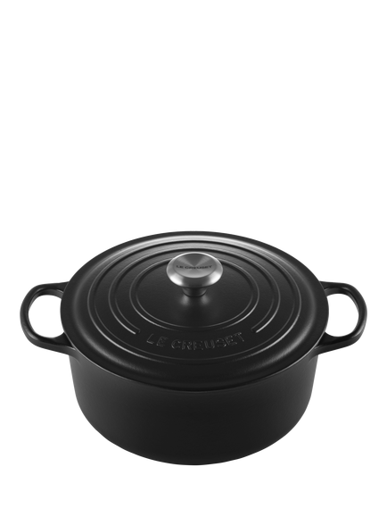 Le Creuset Cast Iron Signature Round Casserole, Satin Black, 28cm - view 2, Satin Black