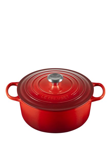 Le Creuset Cast Iron Signature Round Casserole, Cerise, 26cm - view 2, Cerise