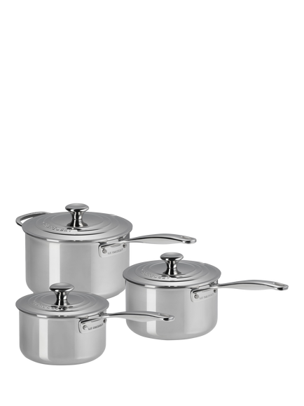 Le Creuset Signature 3-Ply Stainless Steel Saucepan & Lid, Set of 3, Stainless Steel