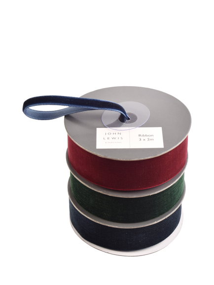 John Lewis Christmas Stacking Velvet Ribbon Reel, Multi, 3x W80mm x L3m, Multi