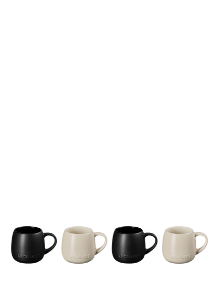 Le Creuset Serenity Collection Stoneware Coupe Mug, Set of 4, 320ml, Black/Brioche, Black/Brioche