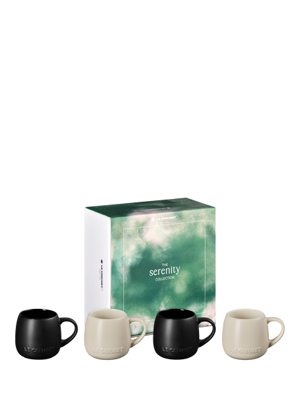 Le Creuset Serenity Collection Stoneware Coupe Mug, Set of 4, 320ml, Black/Brioche - view 2, Black/Brioche