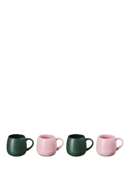 Le Creuset Serenity Collection Stoneware Coupe Mug, Set of 4, 320ml, Foret/Sugar Pink, Foret/Sugar Pink