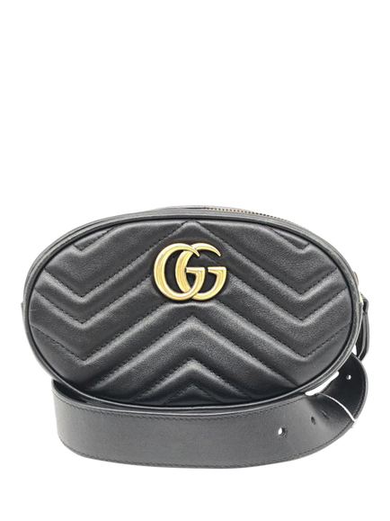 Pre-loved GUCCI GG Marmont Quilted Leather Belt Bag, Black, Black