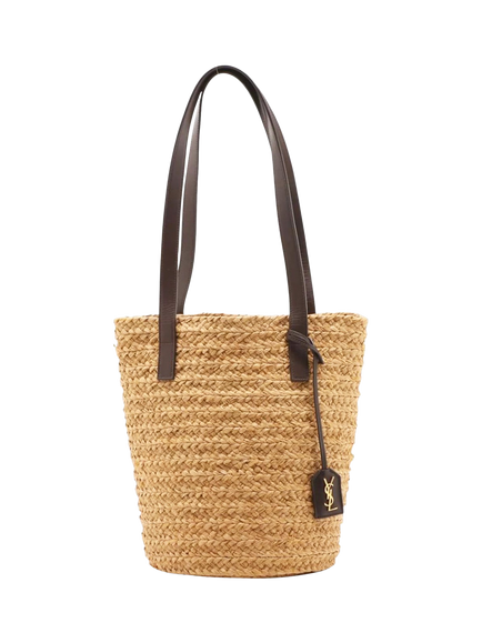 Pre-loved SAINT LAURENT Paris Panier Raffia Tote Bag, Tan, Neutral/Brown