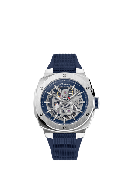 Alpina AL-520NSKT3AE6 Men's Alpiner Extreme Skeleton Dial Automatic Rubber Strap Watch, Blue, Blue