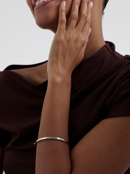 Ted Baker Chrishell Logo Slim Bangle, Silver - view 2, Silver Tone