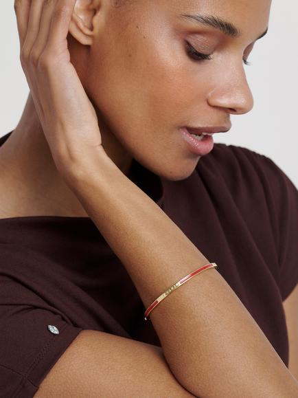 Ted Baker Roley Classic Contour Enamel Slim Bangle Bracelet, Gold - view 2, Gold Tone, Red