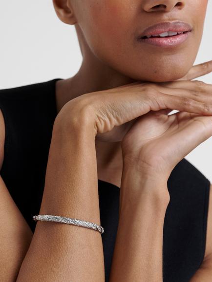 Ted Baker Torvi Crystal Twist Hinged Bangle, Silver - view 2, Silver Tone, Crystal