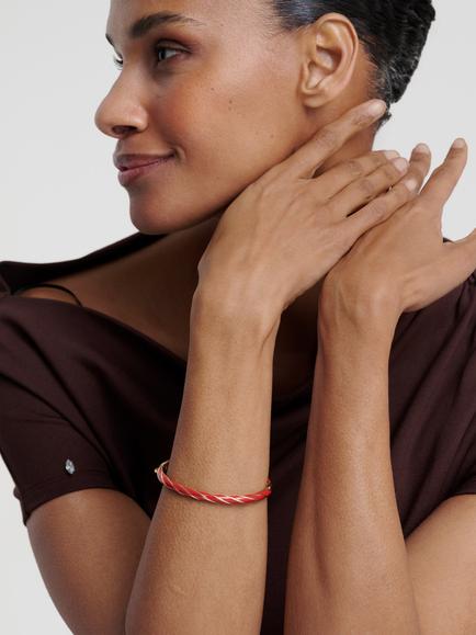 Ted Baker Trinity Twist Enamel Hinged Bangle Bracelet, Gold - view 2, Gold Tone, Red