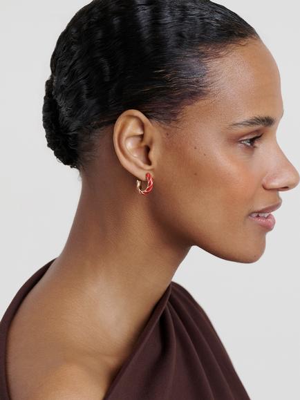 Ted Baker Trinna Twist Enamel Hoop Earrings, Gold - view 2, Gold Tone, Red