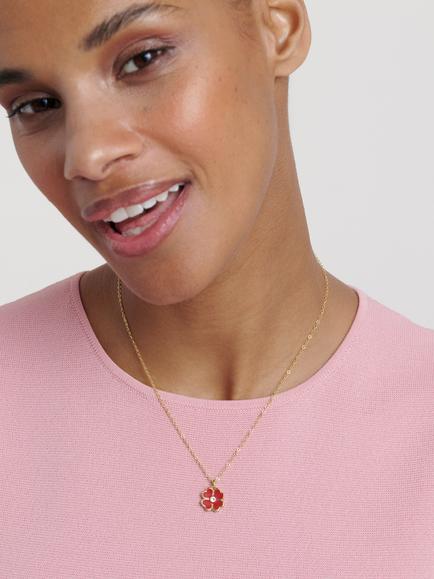 Ted Baker Fern Enamel Flower Pendant Necklace, Gold - view 2, Gold Tone, Crystal