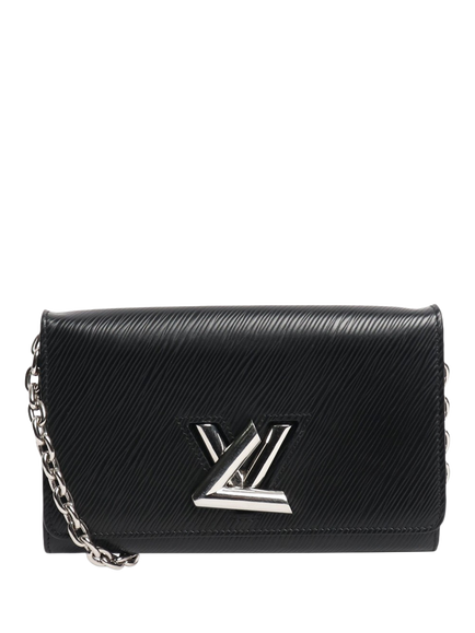 Pre-loved Louis Vuitton Twist Lock Chain Leather Wallet, Black, Black