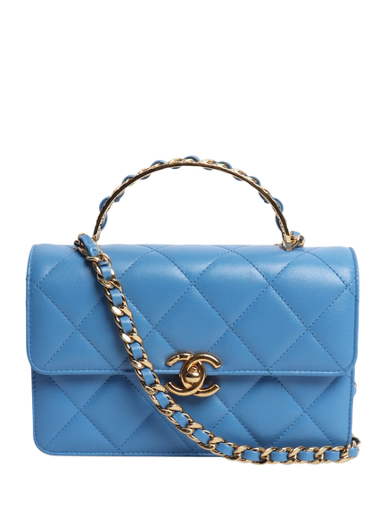 Pre-loved CHANEL Small Quilted Lambskin Leather Crossbody Bag, Blue, Blue