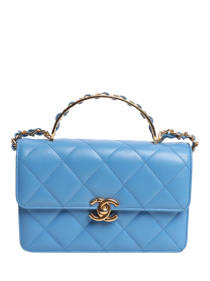 Pre-loved CHANEL Small Quilted Lambskin Leather Crossbody Bag, Blue - view 2, Blue