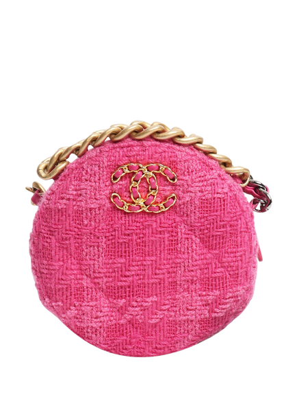 Pre-loved CHANEL Tweed Rounded Clutch Bag with Leather Crossbody Coin Purse, Pink, Pink