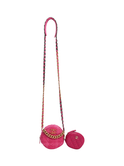 Pre-loved CHANEL Tweed Rounded Clutch Bag with Leather Crossbody Coin Purse, Pink - view 2, Pink