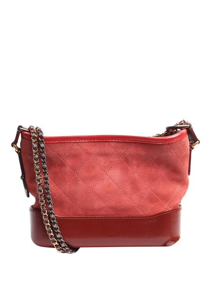 Pre-loved CHANEL 2017 Gabrielle Suede & Leather Crossbody Bag, Red - view 2, Red
