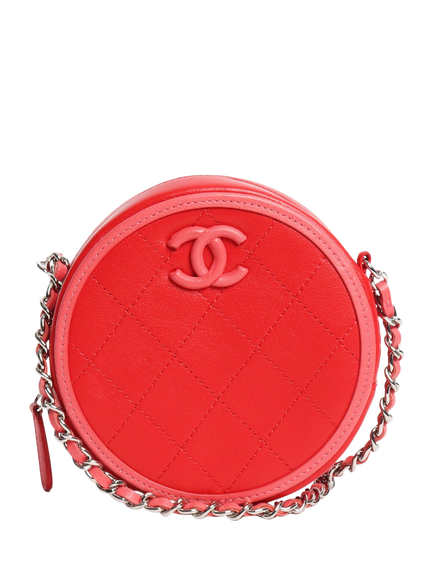 Pre-loved CHANEL 2019 Lambskin Leather Round Crossbody Bag, Red, Red