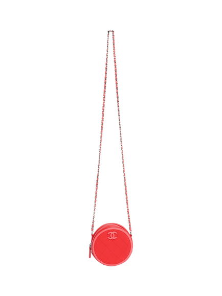 Pre-loved CHANEL 2019 Lambskin Leather Round Crossbody Bag, Red - view 2, Red