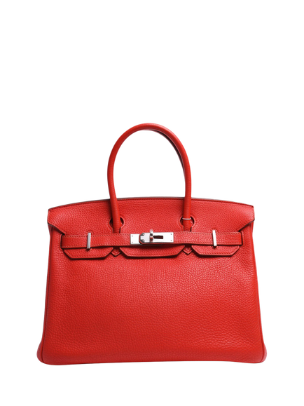 Pre-loved Hermès Birkin 30 Clemence Leather & Canvas Bag, Red, Red