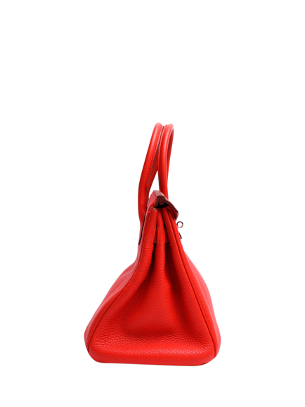 Pre-loved Hermès Birkin 30 Clemence Leather & Canvas Bag, Red - view 2, Red