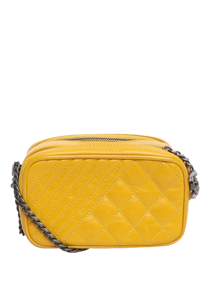 Pre-loved CHANEL 2014 Small Coco Boy Quilted Lambskin Leather Camera Bag, Yellow, Yellow
