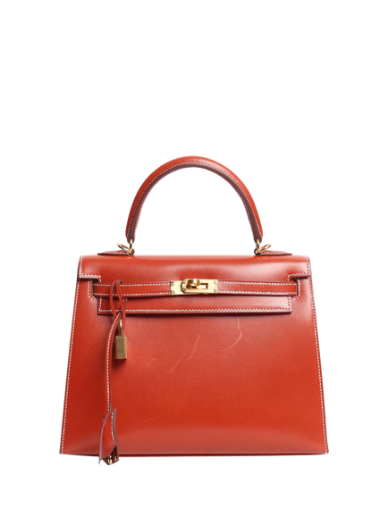 Pre-loved Hermès Brique Box Calf Leather Kelly 25 Bag, Brown - view 2, Brown