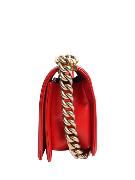 Pre-loved CHANEL 2014 Boy Python Leather Bag, Red - view 2, Red
