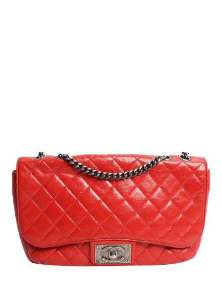 Pre-loved CHANEL 2015 Quilted Lambskin Leather Shoulder Bag, Red, Red