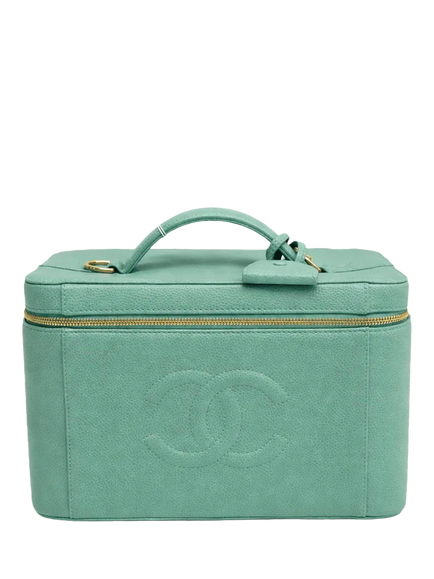 Pre-loved CHANEL Vintage 1997 Caviar 2-Way Leather Vanity Bag, Teal, Green