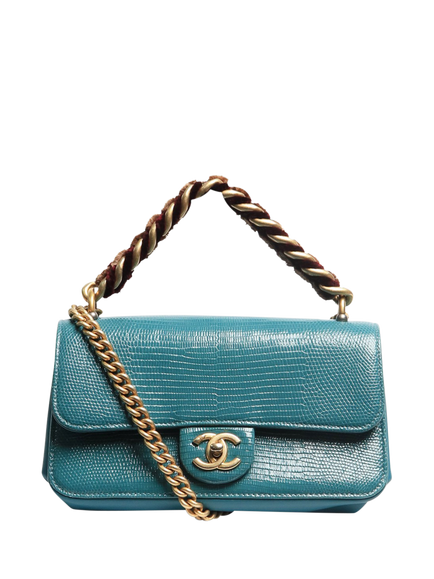 Pre-loved CHANEL 2018 Exotic Flap Leather Shoulder Bag, Turquoise, Green