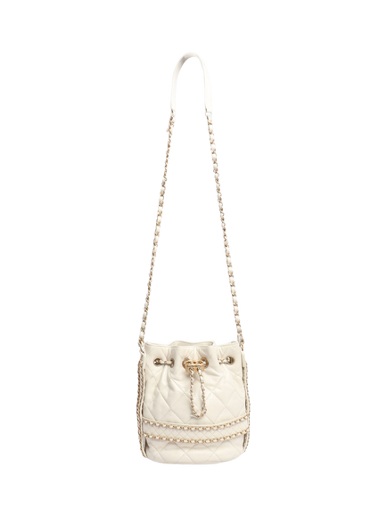 Pre-loved CHANEL 2019 Quilted Lambskin Leather Bucket Bag, White - view 2, White