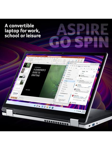 Acer Aspire Go Spin 14 AGSP14-31PT Convertible Laptop, Intel Core 3 Processor, 8GB RAM, 128GB, 14” WUXGA Touchscreen, Silver - view 2, Silver