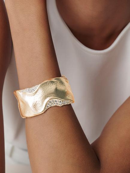 Reiss Farah Crystal Frost Cuff, Gold - view 2, Gold Tone