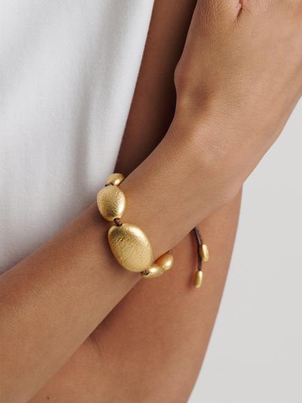 Reiss Penny Smooth Pebble Cord Bracelet, Gold - view 2, Gold Tone, Brown